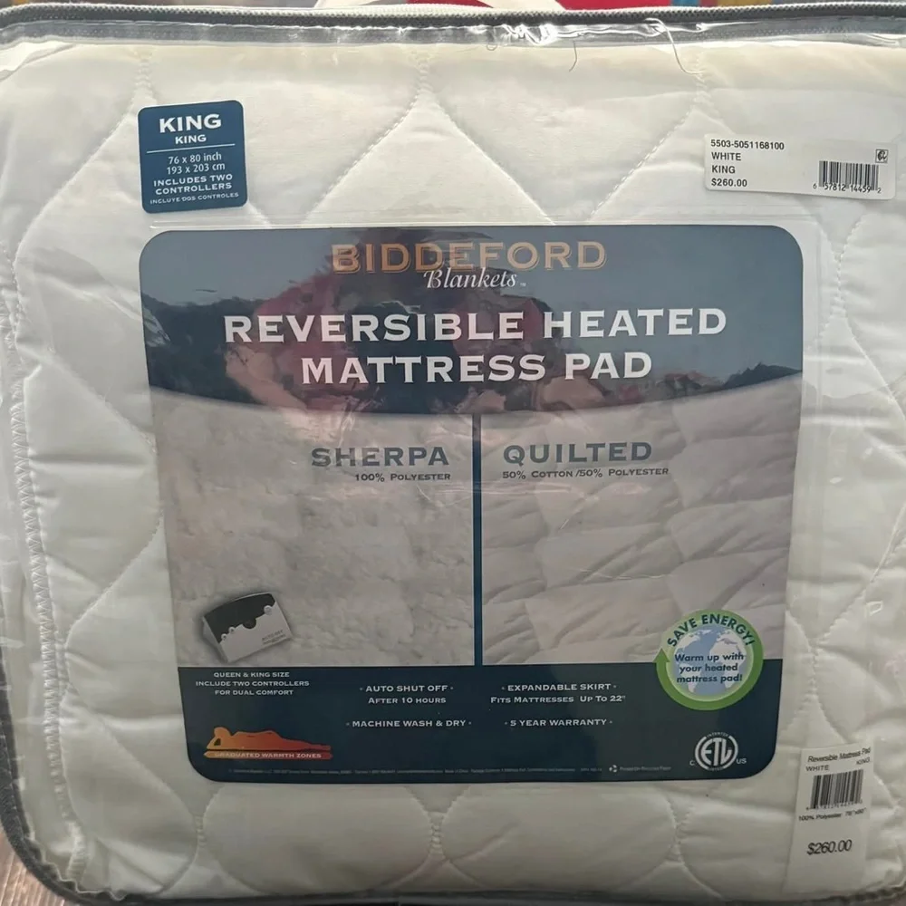 Biddeford Reversible Heated Mattress Pad - White
